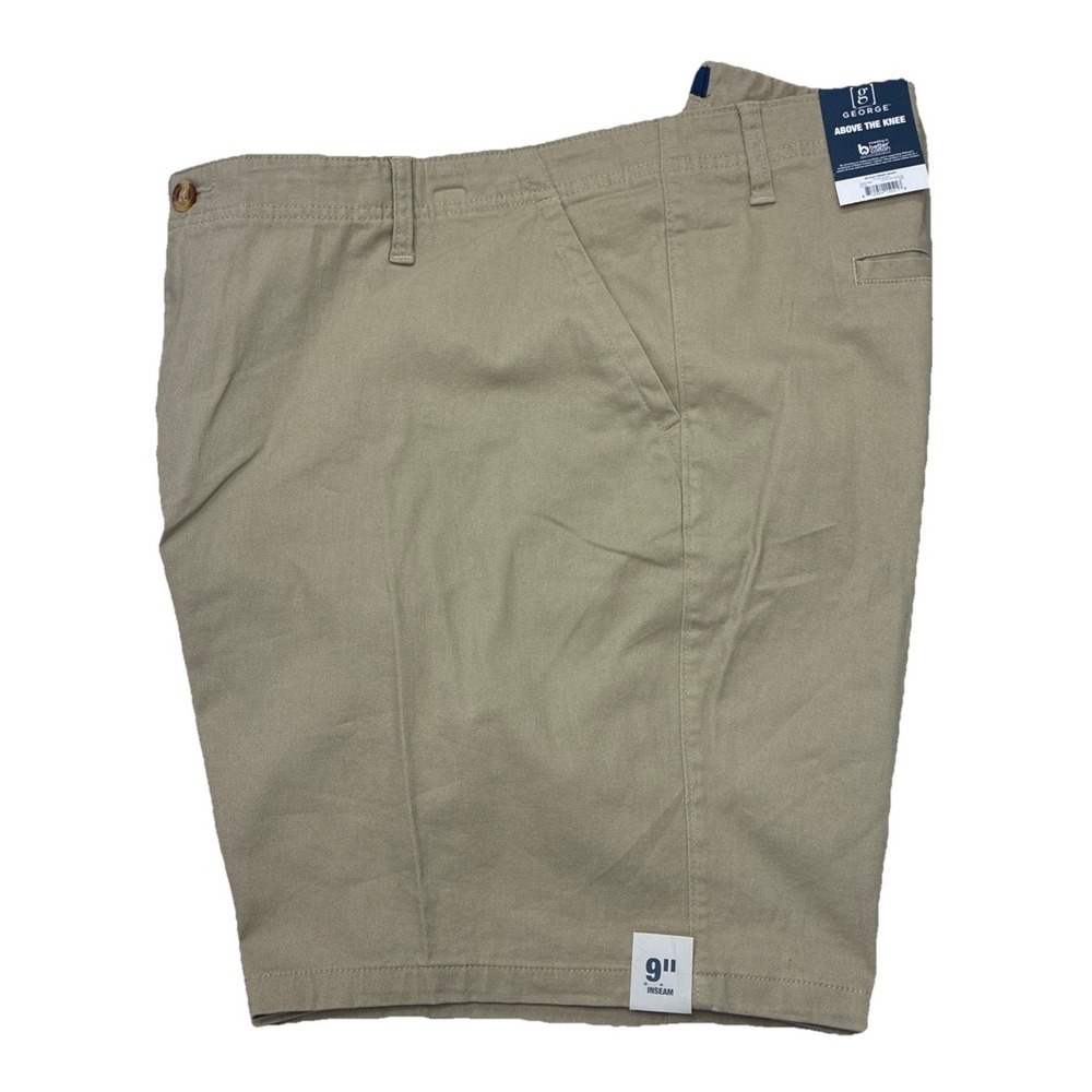 Men's Shorts Sz 44 George Zip Stretch Twill Flat Front Stone Wash 9" Inseam NWT